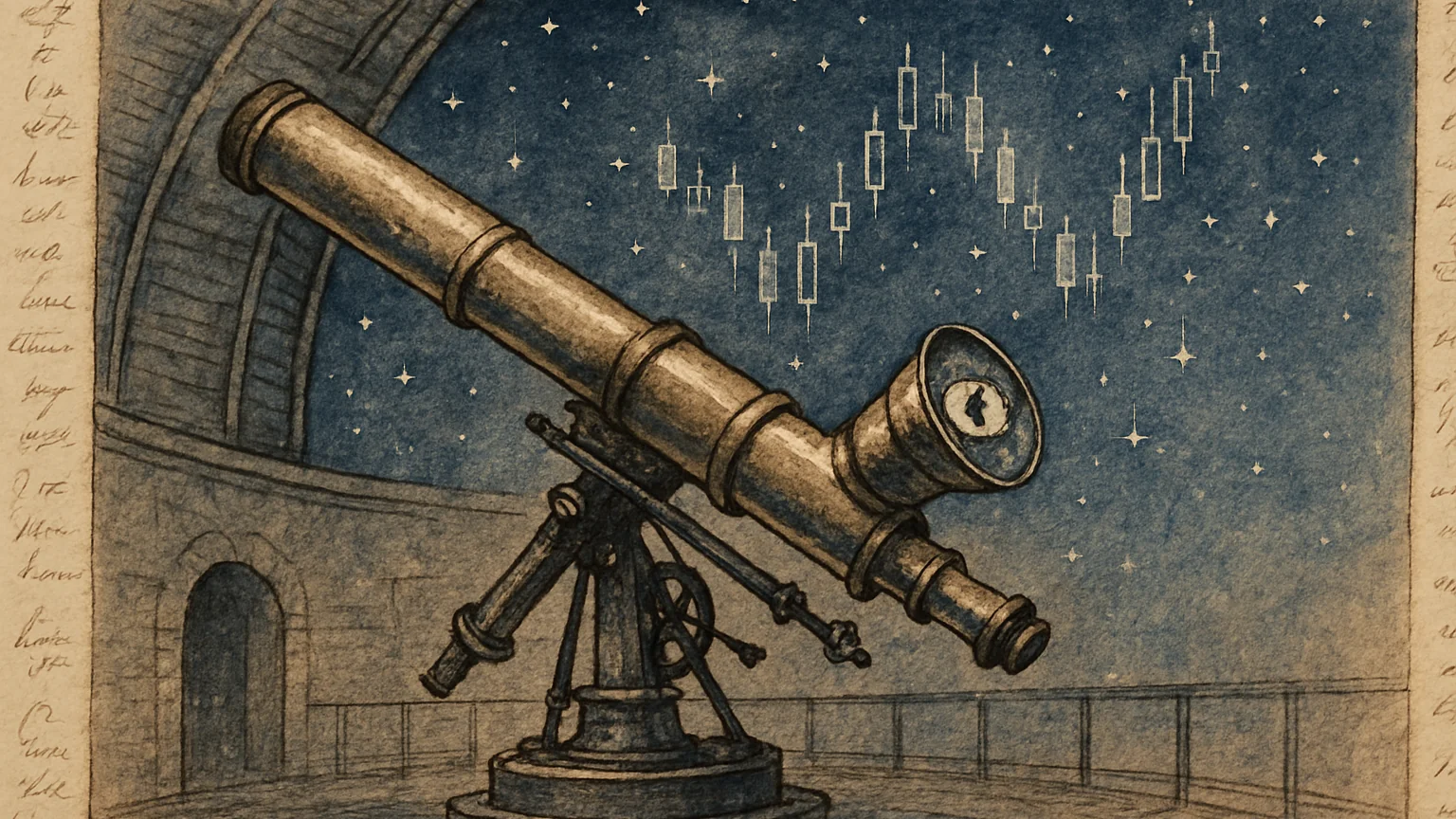 夜の天文台、星空とチャートの融合。